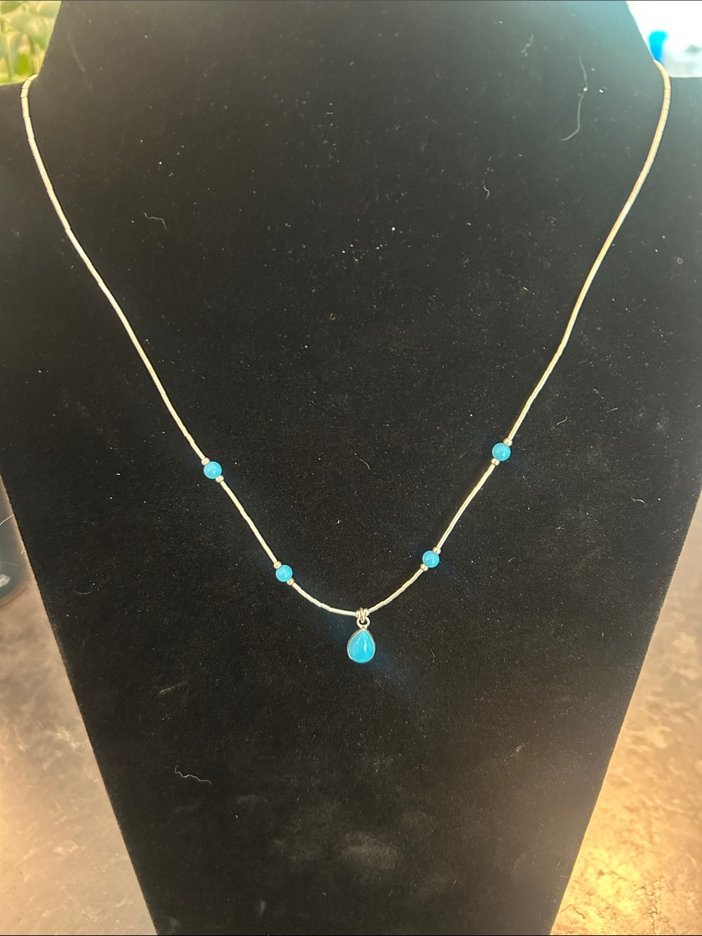 Delicate Turquoise Bead Teardrop Necklace - Women's Jewelry